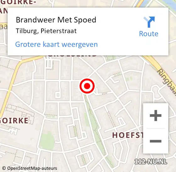 Locatie op kaart van de 112 melding: Brandweer Met Spoed Naar Tilburg, Pieterstraat op 28 juli 2014 13:02