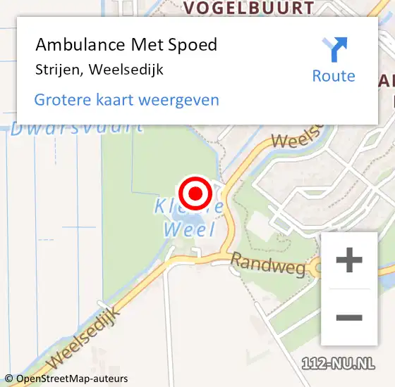 Locatie op kaart van de 112 melding: Ambulance Met Spoed Naar Strijen, Weelsedijk op 3 september 2022 19:07