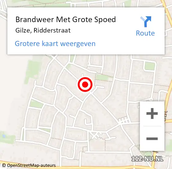 Locatie op kaart van de 112 melding: Brandweer Met Grote Spoed Naar Gilze, Ridderstraat op 3 september 2022 23:33