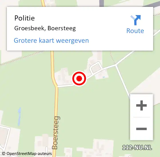 Locatie op kaart van de 112 melding: Politie Groesbeek, Boersteeg op 4 september 2022 00:43