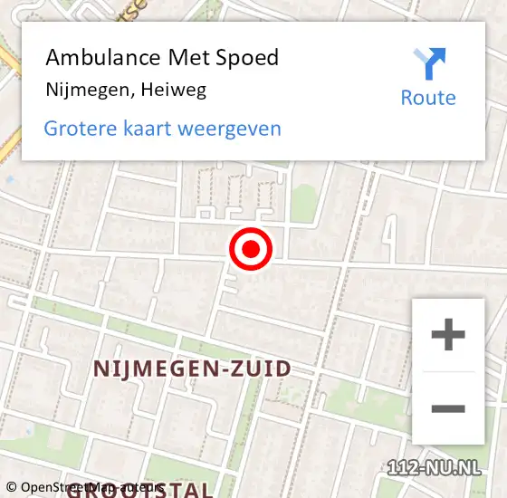 Locatie op kaart van de 112 melding: Ambulance Met Spoed Naar Nijmegen, Heiweg op 4 september 2022 01:22
