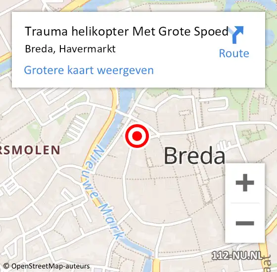 Locatie op kaart van de 112 melding: Trauma helikopter Met Grote Spoed Naar Breda, Havermarkt op 4 september 2022 01:31