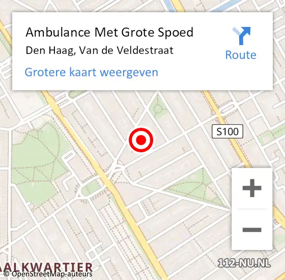 Locatie op kaart van de 112 melding: Ambulance Met Grote Spoed Naar Den Haag, Van de Veldestraat op 4 september 2022 01:53