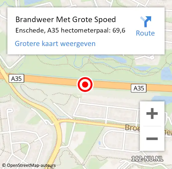 Locatie op kaart van de 112 melding: Brandweer Met Grote Spoed Naar Enschede, A35 hectometerpaal: 69,6 op 4 september 2022 05:28