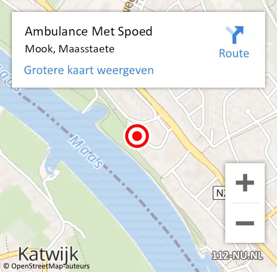 Locatie op kaart van de 112 melding: Ambulance Met Spoed Naar Mook, Maasstaete op 4 september 2022 12:04