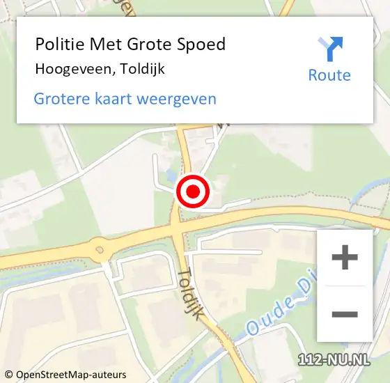Locatie op kaart van de 112 melding: Politie Met Grote Spoed Naar Hoogeveen, Toldijk op 4 september 2022 13:00