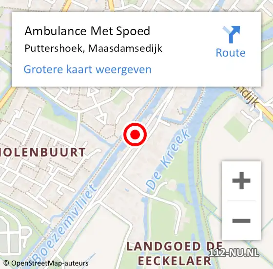Locatie op kaart van de 112 melding: Ambulance Met Spoed Naar Puttershoek, Maasdamsedijk op 4 september 2022 14:24
