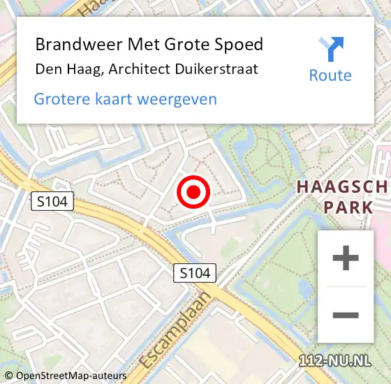 Locatie op kaart van de 112 melding: Brandweer Met Grote Spoed Naar Den Haag, Architect Duikerstraat op 4 september 2022 15:13