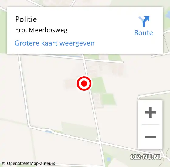 Locatie op kaart van de 112 melding: Politie Erp, Meerbosweg op 4 september 2022 15:46