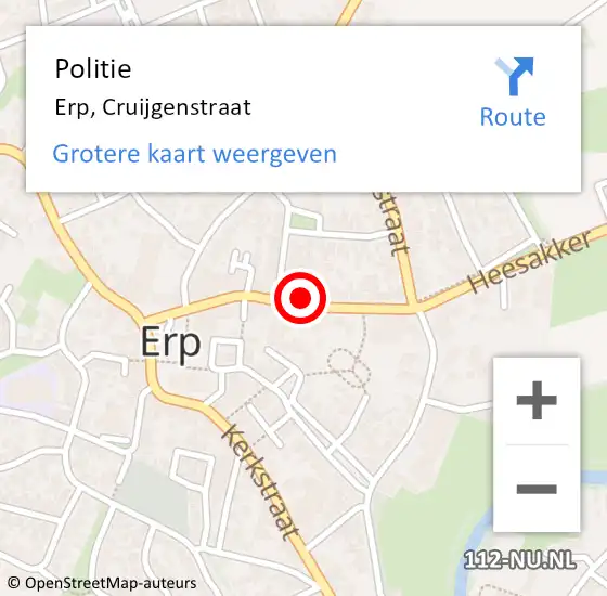 Locatie op kaart van de 112 melding: Politie Erp, Cruijgenstraat op 4 september 2022 15:59