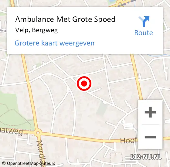 Locatie op kaart van de 112 melding: Ambulance Met Grote Spoed Naar Velp, Bergweg op 4 september 2022 16:56