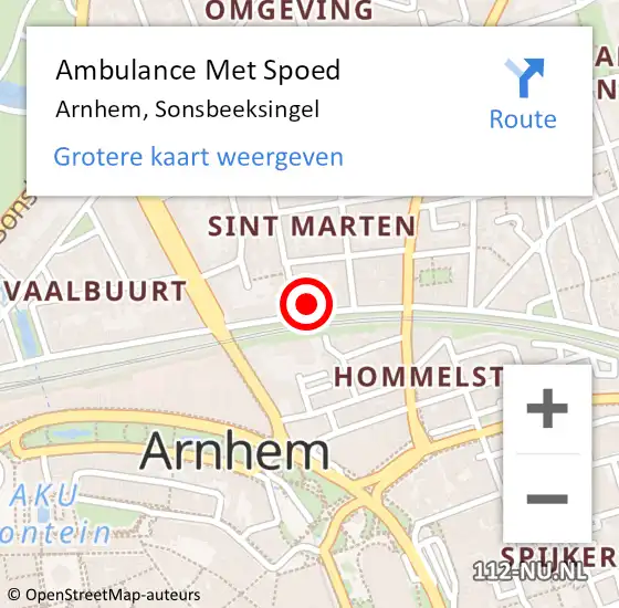 Locatie op kaart van de 112 melding: Ambulance Met Spoed Naar Arnhem, Sonsbeeksingel op 4 september 2022 17:00