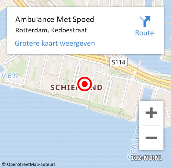 Locatie op kaart van de 112 melding: Ambulance Met Spoed Naar Rotterdam, Kedoestraat op 4 september 2022 17:27
