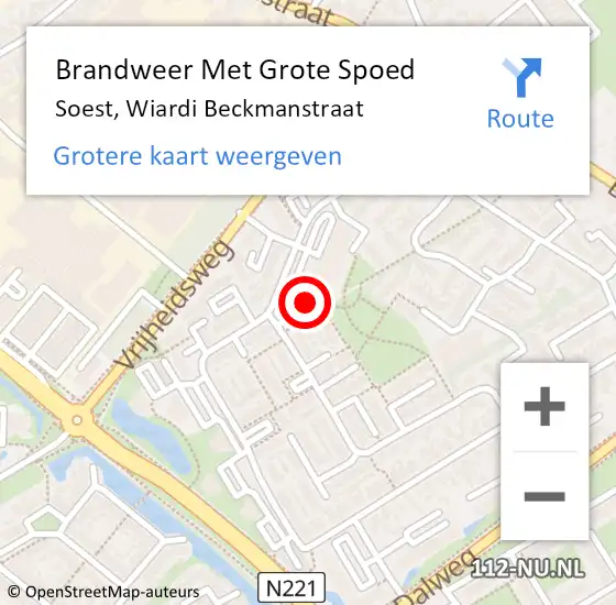 Locatie op kaart van de 112 melding: Brandweer Met Grote Spoed Naar Soest, Wiardi Beckmanstraat op 4 september 2022 17:39