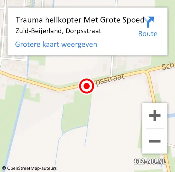 Locatie op kaart van de 112 melding: Trauma helikopter Met Grote Spoed Naar Zuid-Beijerland, Dorpsstraat op 4 september 2022 20:13