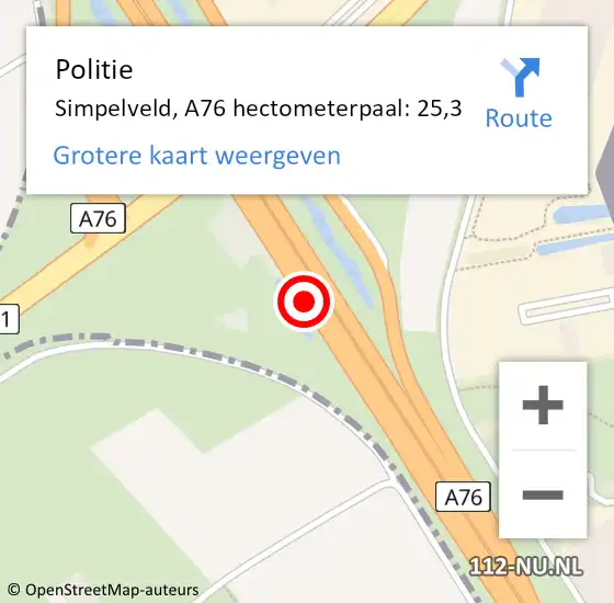 Locatie op kaart van de 112 melding: Politie Heerlen, A76 hectometerpaal: 25,3 op 4 september 2022 20:17