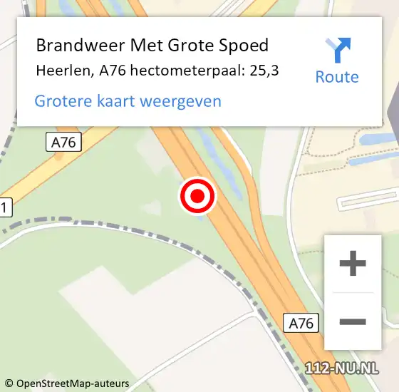 Locatie op kaart van de 112 melding: Brandweer Met Grote Spoed Naar Heerlen, A76 hectometerpaal: 25,3 op 4 september 2022 20:18