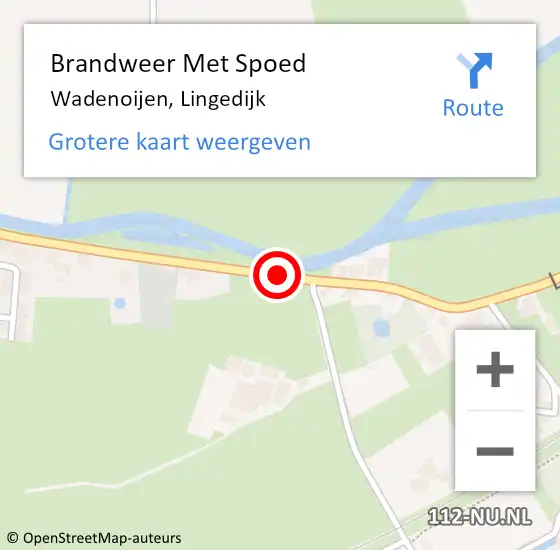 Locatie op kaart van de 112 melding: Brandweer Met Spoed Naar Wadenoijen, Lingedijk op 4 september 2022 20:29