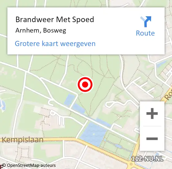Locatie op kaart van de 112 melding: Brandweer Met Spoed Naar Arnhem, Bosweg op 4 september 2022 21:44