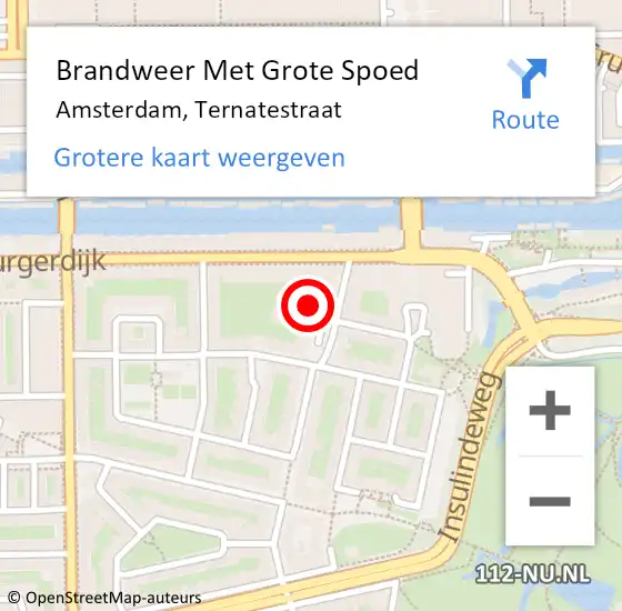 Locatie op kaart van de 112 melding: Brandweer Met Grote Spoed Naar Amsterdam, Ternatestraat op 5 september 2022 01:33