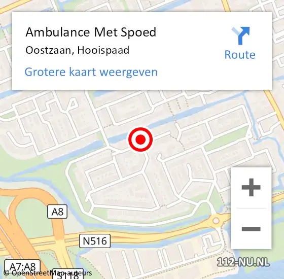 Locatie op kaart van de 112 melding: Ambulance Met Spoed Naar Oostzaan, Hooispaad op 5 september 2022 01:58
