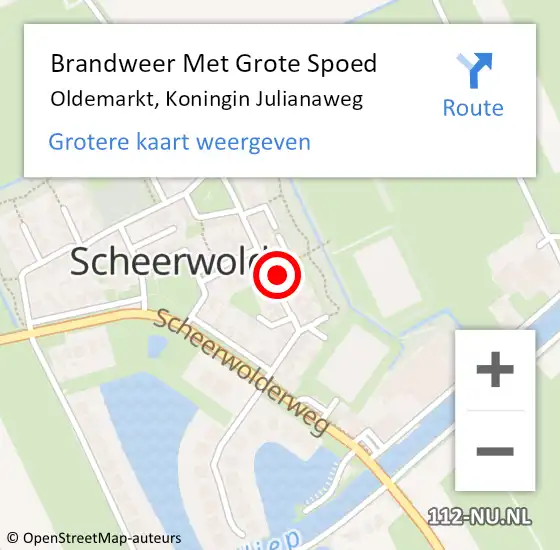 Locatie op kaart van de 112 melding: Brandweer Met Grote Spoed Naar Oldemarkt, Koningin Julianaweg op 5 september 2022 08:36