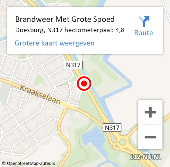 Locatie op kaart van de 112 melding: Brandweer Met Grote Spoed Naar Doesburg, N317 hectometerpaal: 4,8 op 5 september 2022 09:10