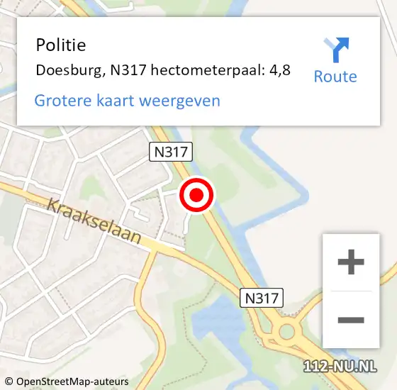 Locatie op kaart van de 112 melding: Politie Doesburg, N317 hectometerpaal: 4,8 op 5 september 2022 09:11