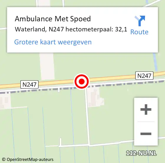 Locatie op kaart van de 112 melding: Ambulance Met Spoed Naar Waterland, N247 hectometerpaal: 32,1 op 5 september 2022 10:51