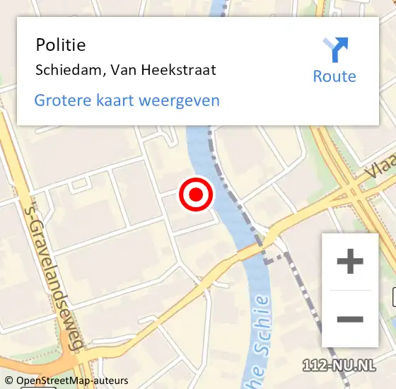 Locatie op kaart van de 112 melding: Politie Schiedam, Van Heekstraat op 5 september 2022 11:05