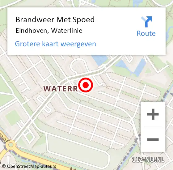 Locatie op kaart van de 112 melding: Brandweer Met Spoed Naar Eindhoven, Waterlinie op 5 september 2022 11:21