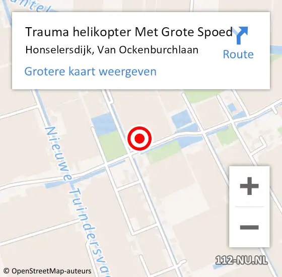 Locatie op kaart van de 112 melding: Trauma helikopter Met Grote Spoed Naar Honselersdijk, Van Ockenburchlaan op 5 september 2022 11:27