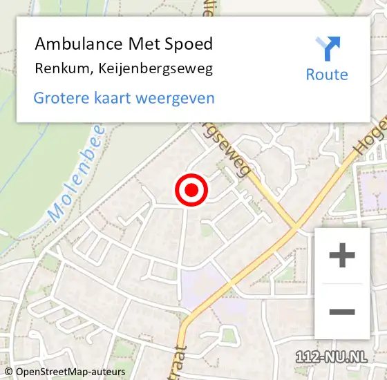 Locatie op kaart van de 112 melding: Ambulance Met Spoed Naar Renkum, Keijenbergseweg op 5 september 2022 11:56