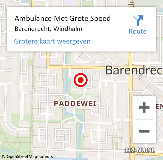 Locatie op kaart van de 112 melding: Ambulance Met Grote Spoed Naar Barendrecht, Windhalm op 5 september 2022 12:30