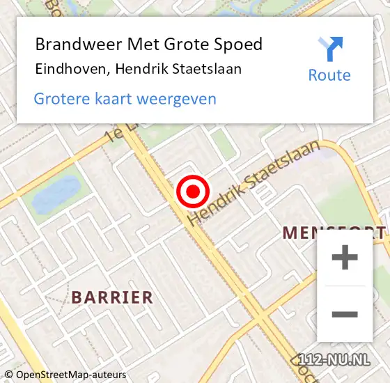 Locatie op kaart van de 112 melding: Brandweer Met Grote Spoed Naar Eindhoven, Hendrik Staetslaan op 5 september 2022 12:31