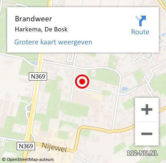Locatie op kaart van de 112 melding: Brandweer Harkema, De Bosk op 5 september 2022 13:35