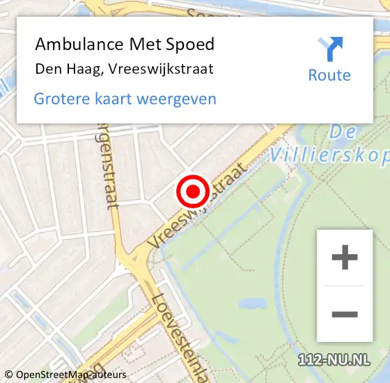 Locatie op kaart van de 112 melding: Ambulance Met Spoed Naar Den Haag, Vreeswijkstraat op 5 september 2022 13:43