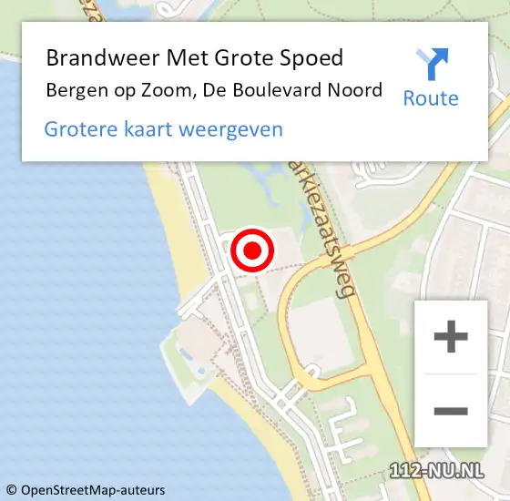 Locatie op kaart van de 112 melding: Brandweer Met Grote Spoed Naar Bergen op Zoom, De Boulevard Noord op 5 september 2022 14:36