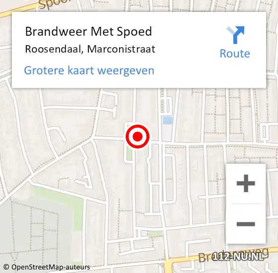Locatie op kaart van de 112 melding: Brandweer Met Spoed Naar Roosendaal, Marconistraat op 5 september 2022 15:10