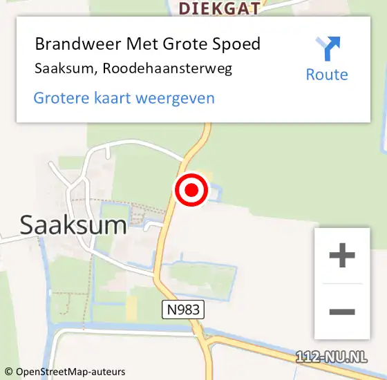 Locatie op kaart van de 112 melding: Brandweer Met Grote Spoed Naar Saaksum, Roodehaansterweg op 5 september 2022 15:39