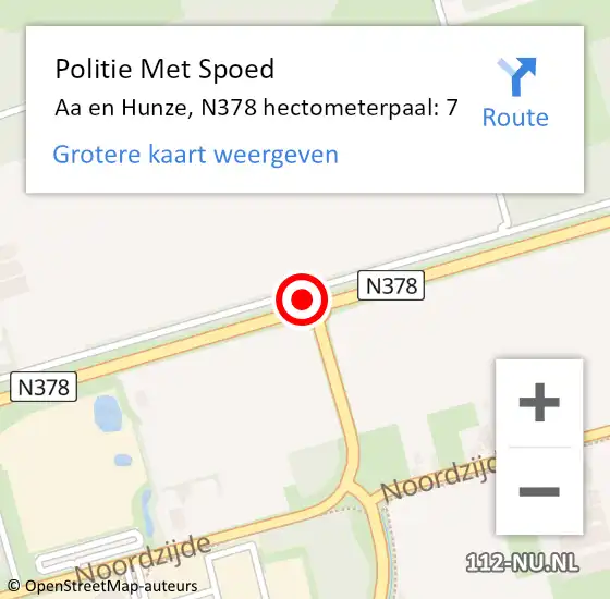 Locatie op kaart van de 112 melding: Politie Met Spoed Naar Aa en Hunze, N378 hectometerpaal: 7 op 5 september 2022 16:39