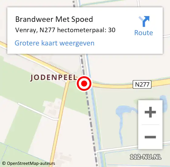 Locatie op kaart van de 112 melding: Brandweer Met Spoed Naar Venray, N277 hectometerpaal: 30 op 5 september 2022 16:52