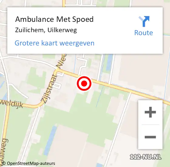 Locatie op kaart van de 112 melding: Ambulance Met Spoed Naar Zuilichem, Uilkerweg op 5 september 2022 17:54