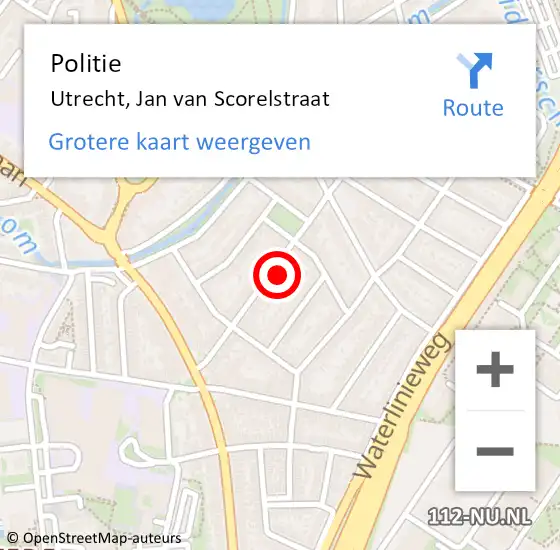 Locatie op kaart van de 112 melding: Politie Utrecht, Jan van Scorelstraat op 5 september 2022 19:32