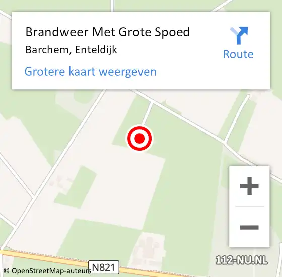 Locatie op kaart van de 112 melding: Brandweer Met Grote Spoed Naar Barchem, Enteldijk op 5 september 2022 19:45