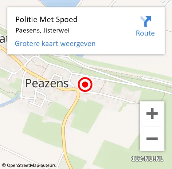 Locatie op kaart van de 112 melding: Politie Met Spoed Naar Paesens, Jisterwei op 5 september 2022 19:47