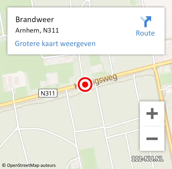 Locatie op kaart van de 112 melding: Brandweer Arnhem, N311 op 28 juli 2014 15:18