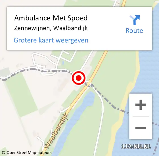 Locatie op kaart van de 112 melding: Ambulance Met Spoed Naar Zennewijnen, Waalbandijk op 5 september 2022 21:31