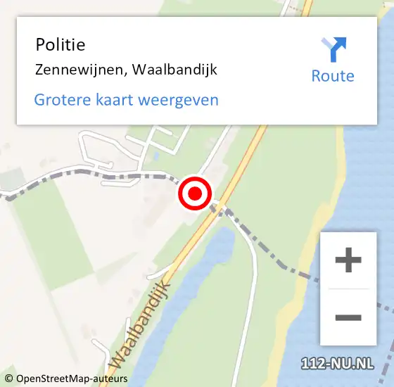 Locatie op kaart van de 112 melding: Politie Zennewijnen, Waalbandijk op 5 september 2022 21:32