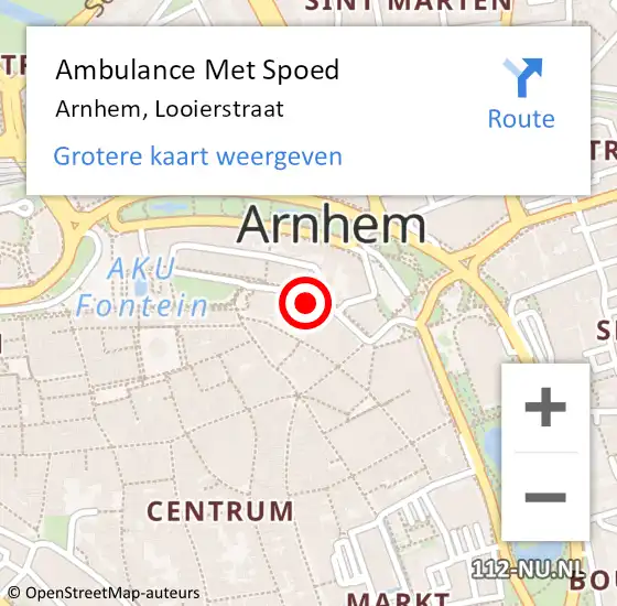 Locatie op kaart van de 112 melding: Ambulance Met Spoed Naar Arnhem, Looierstraat op 5 september 2022 22:28